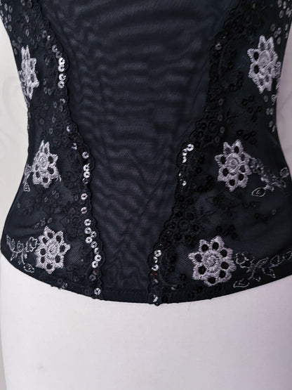 00's fairy black mesh corset with embroidered details 🦷🗝