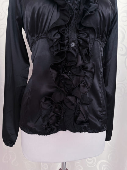00’s deadstock Gothic/Jirai Kei black satin ruffle shirt 🕷️