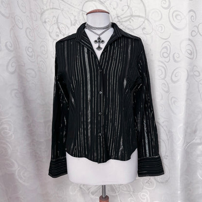 00’s gothic striped black shirt 🦇🌀