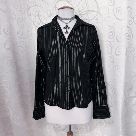 00’s gothic striped black shirt 🦇🌀