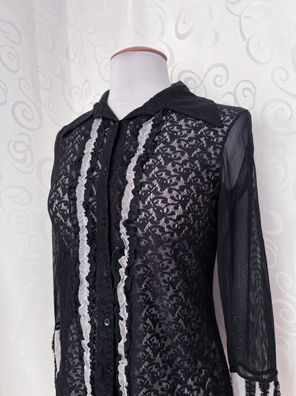 Gothic/Jirai Kei ruffle lacey & mesh Marc Aurel shirt 🌀🦇