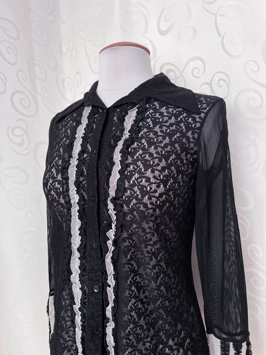 Gothic/Jirai Kei ruffle lacey & mesh Marc Aurel shirt 🌀🦇
