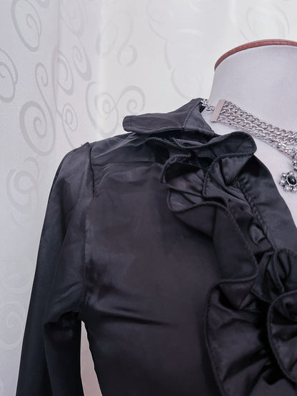 00’s deadstock gothic ruffle black shirt 🦇