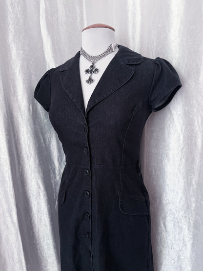Orsay dark coquette denim dress with puff sleeves 🦋