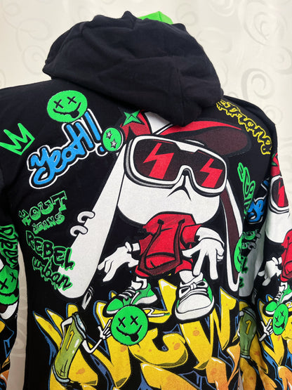 Iconic hip-hop style printed hooded jacket 🐇💀