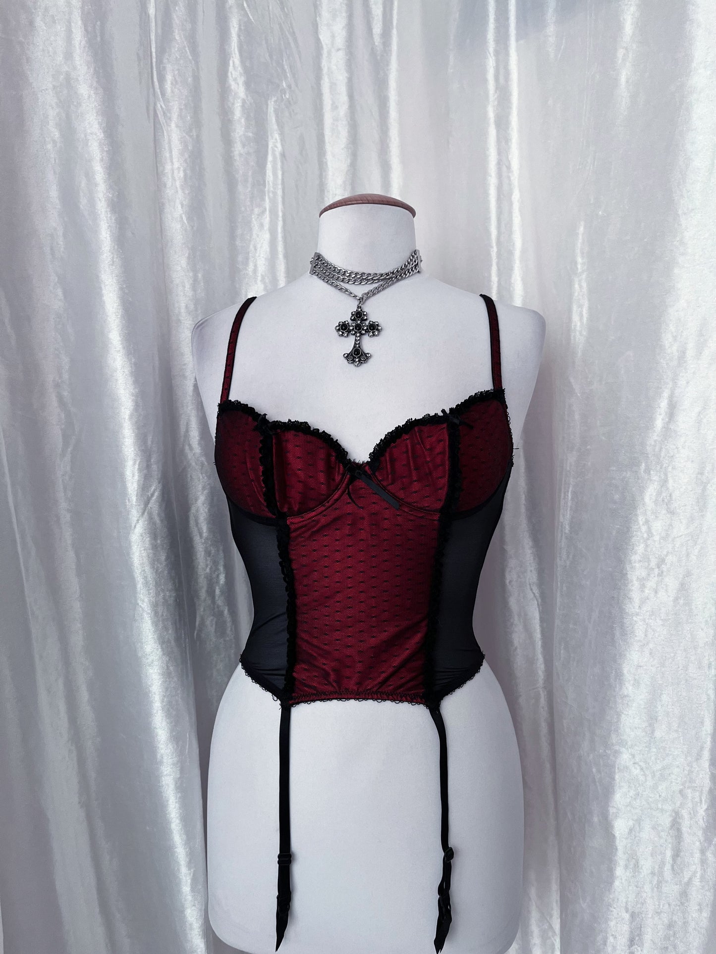00’s vampire mesh corset top with garters 🩸