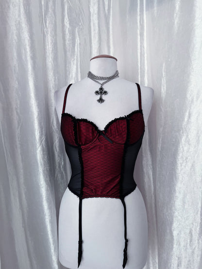 00’s vampire mesh corset top with garters 🩸