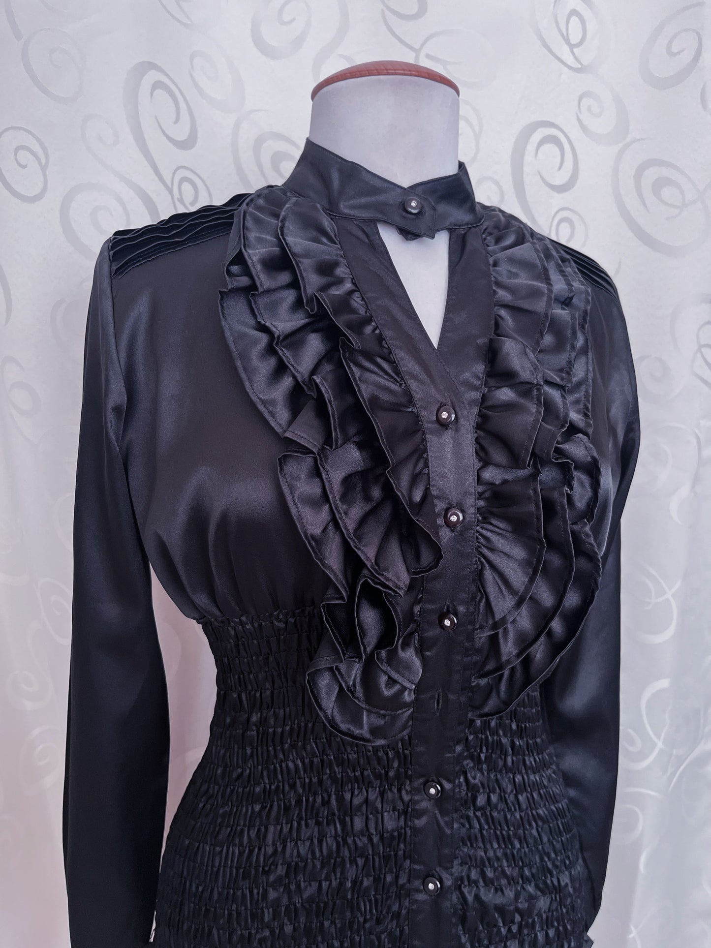 Gothic black saten shirt with ruffle detail 🦇
