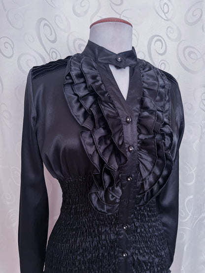 Gothic black saten shirt with ruffle detail 🦇
