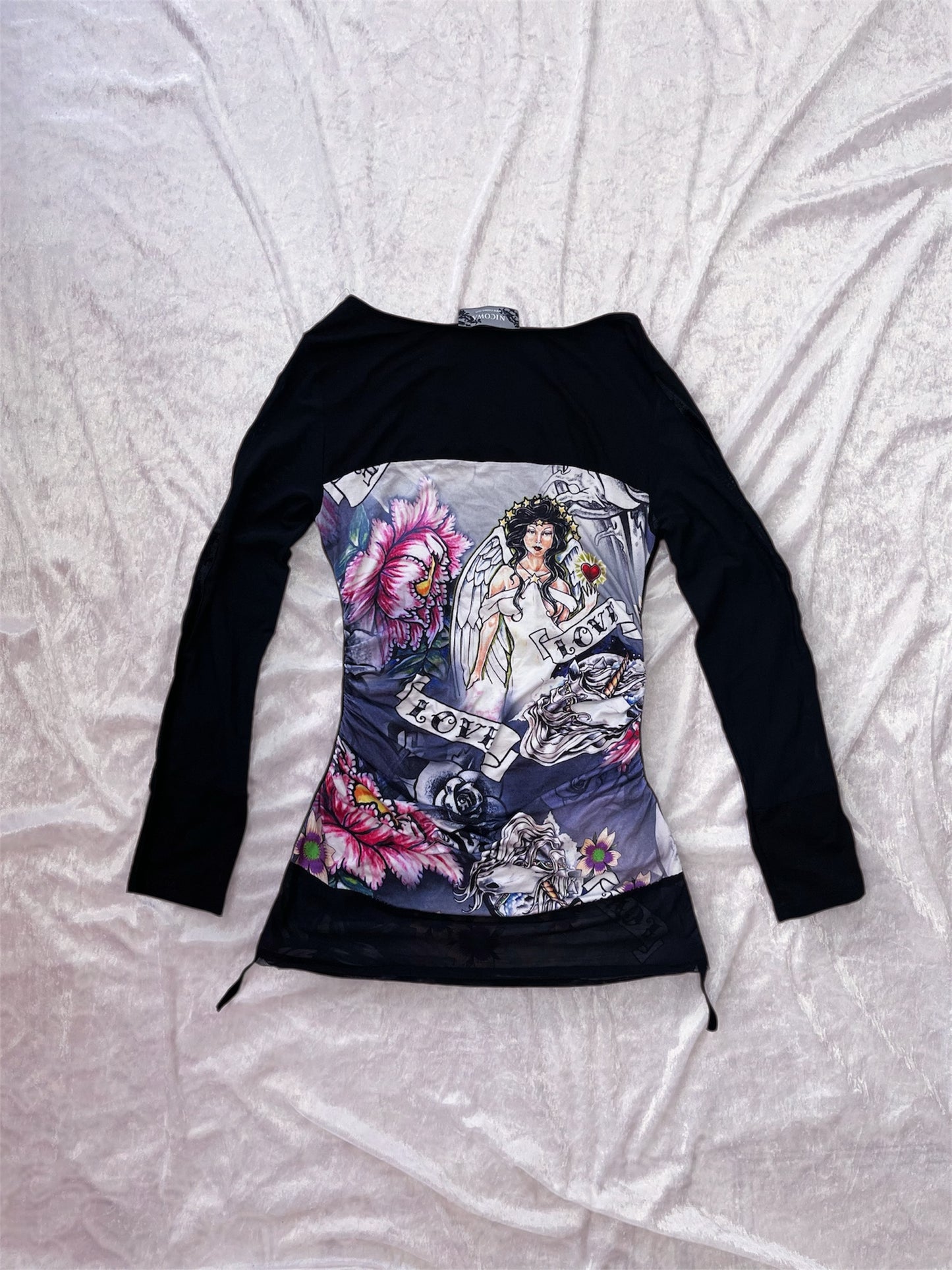 Rare NICOWA iconic y2k style tunic blouse with mesh & velvet detail 💕✨