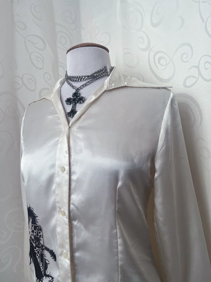 Rockstar Girlfriend REWORKED beige satin shirt 🎸🪷🍓