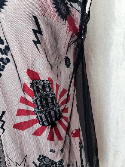 Twee 00’s top with cartoon & pop-culture print fabric with mesh layer on top 🐁🎪