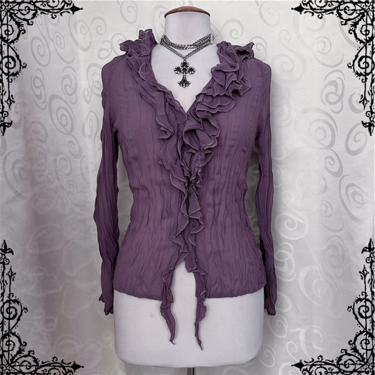 00’s fairycore lilac ruffle shirt 💜🧚🏻