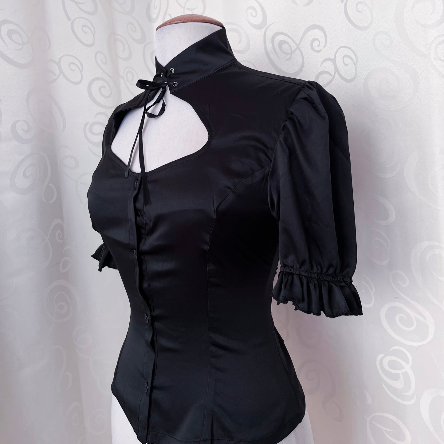 Dracula Gothic victorian style Short Sleeved Satin Keyhole Blouse 🖤🦇