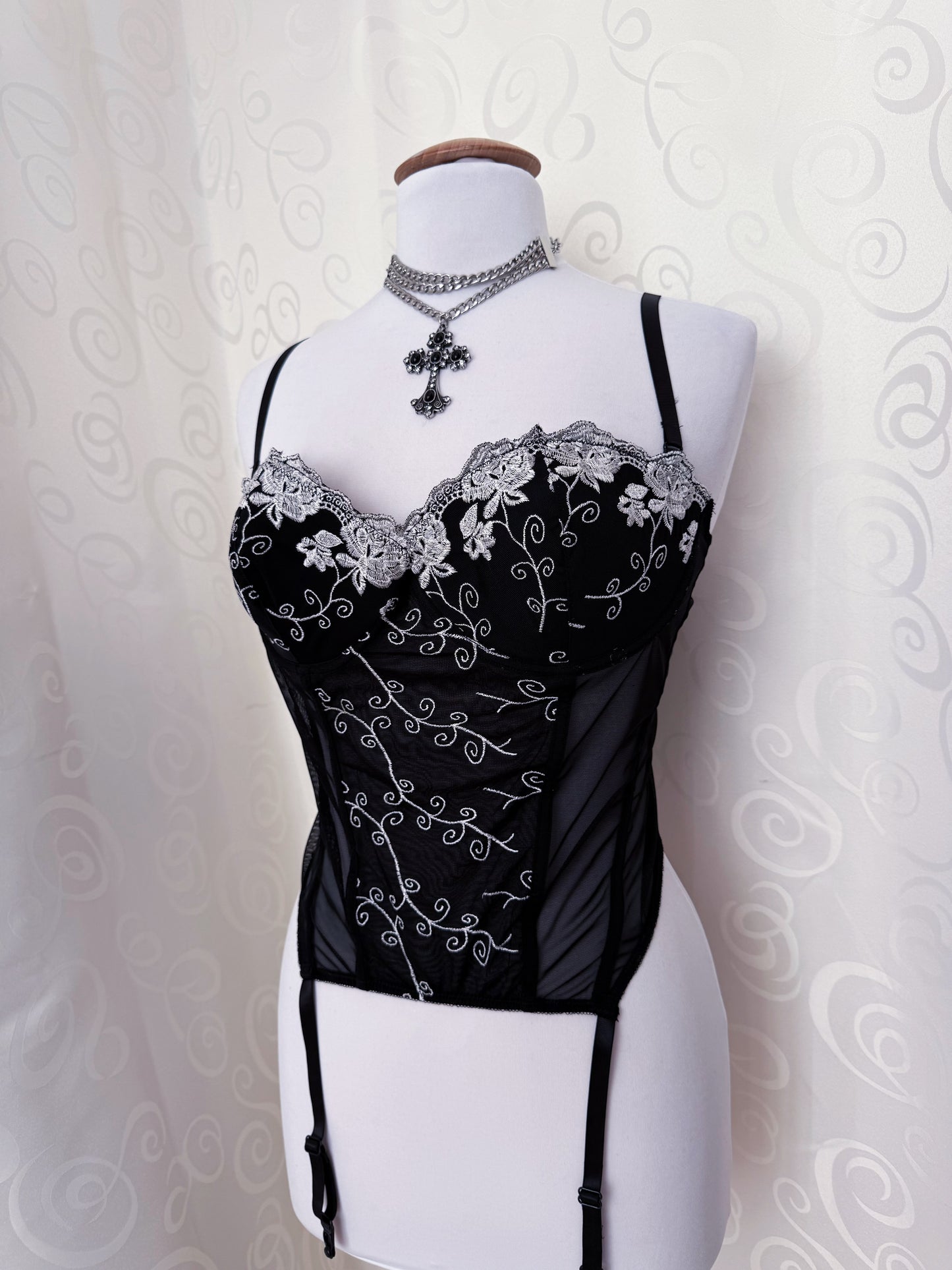 Whimsygoth mesh corset with spiral embroidered detail 🌀🗝️