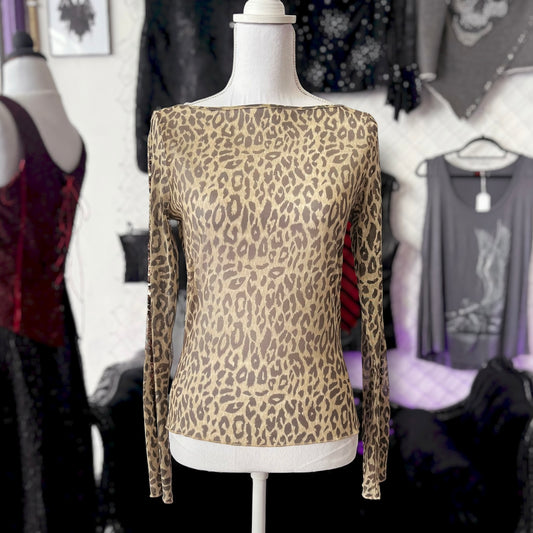 00’s leopard print mesh top with sequin sleeves 🐆
