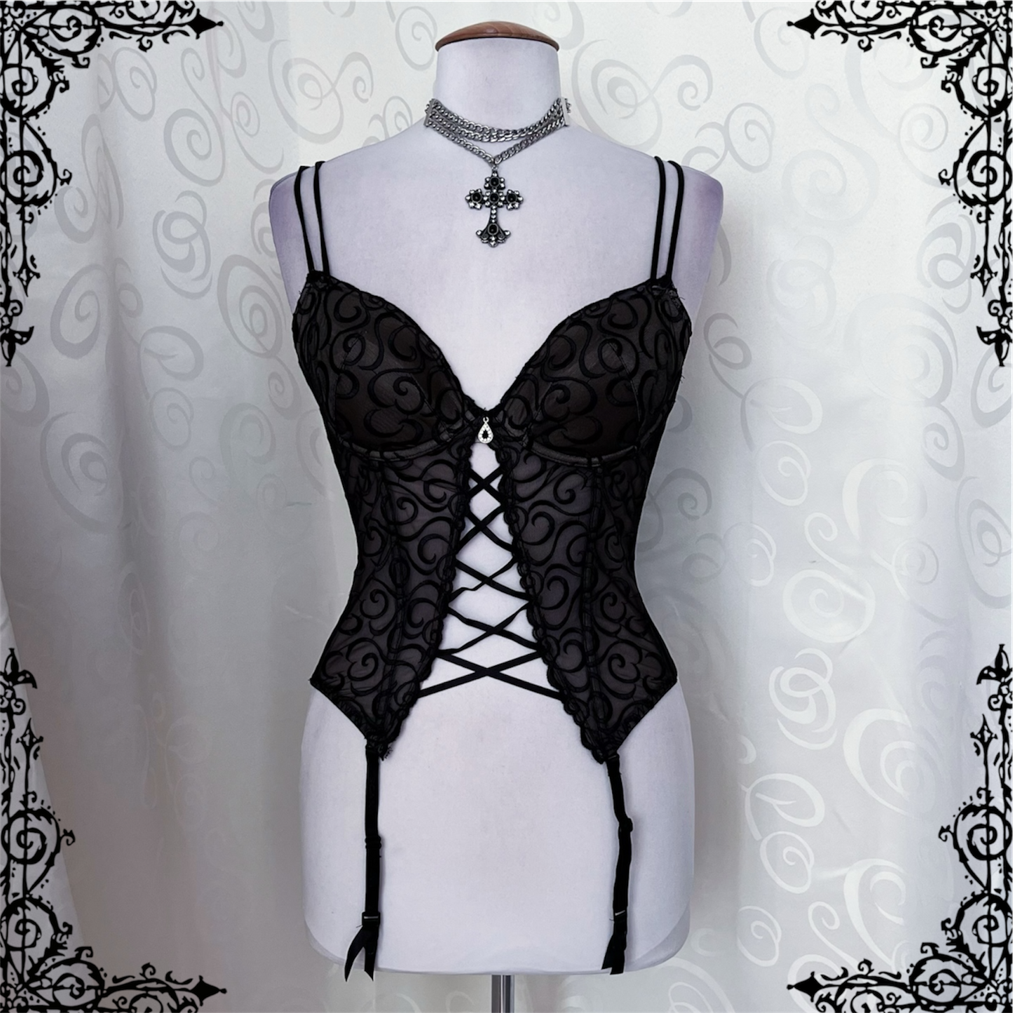Whimsygoth lace-up corset with embossed spiral detail 🌀