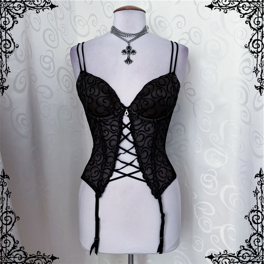 Whimsygoth lace-up corset with embossed spiral detail 🌀