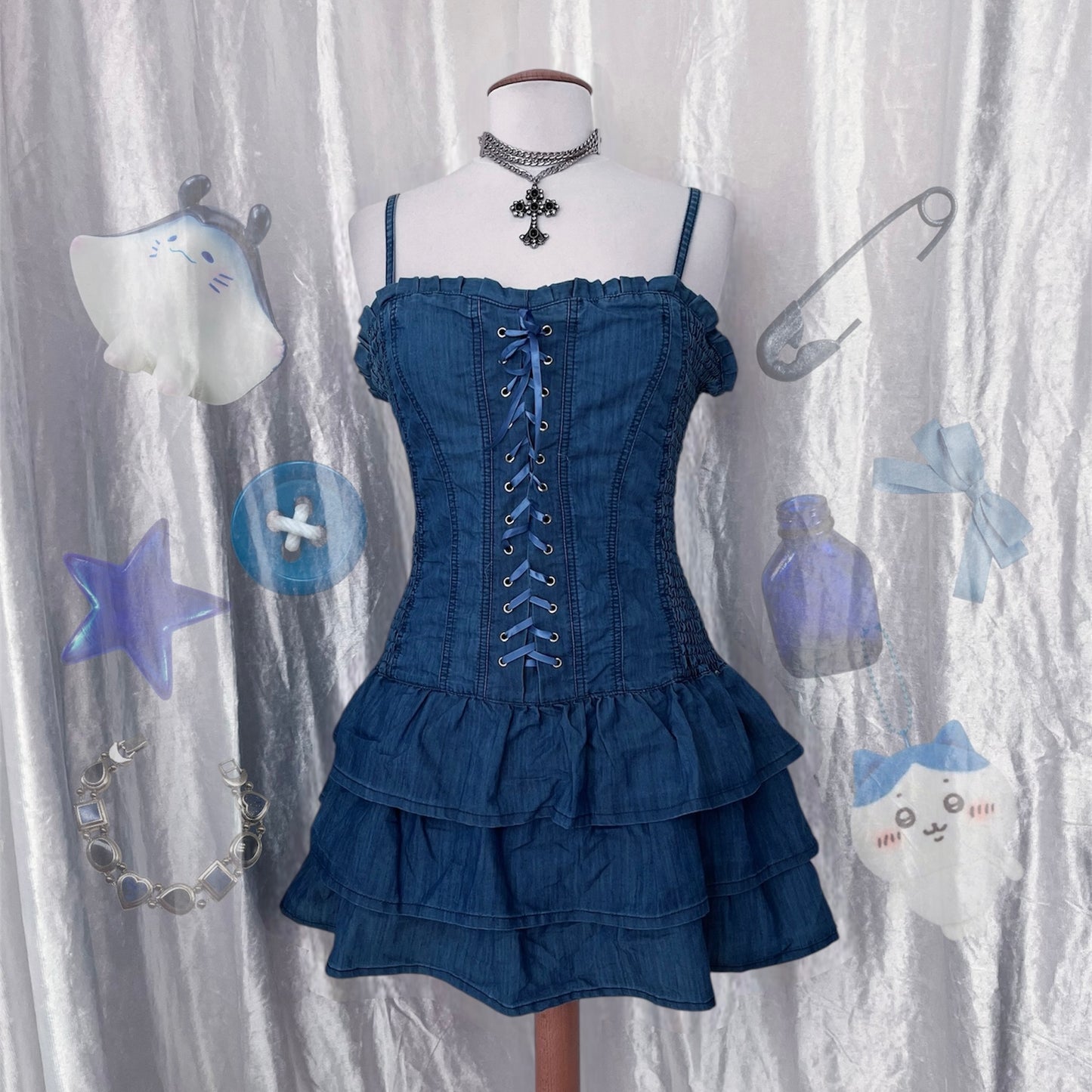 00’s denim lace-up dress 💜✨