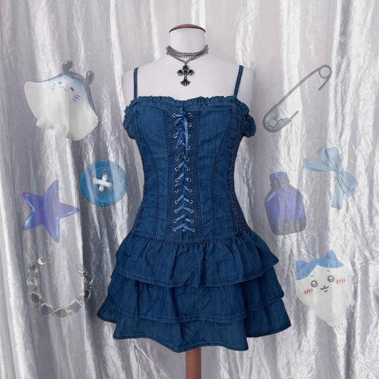 00’s denim lace-up dress 💜✨
