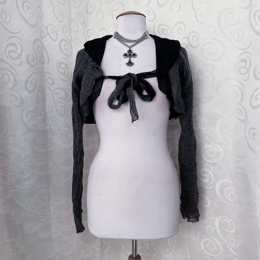 00’s whimsy grey wool bolero with mesh detail 🌀🦇