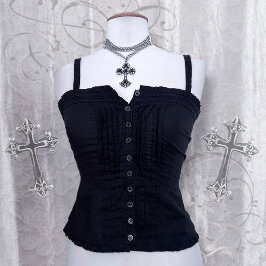 Dark coquette button top with ruffle details 🗝️