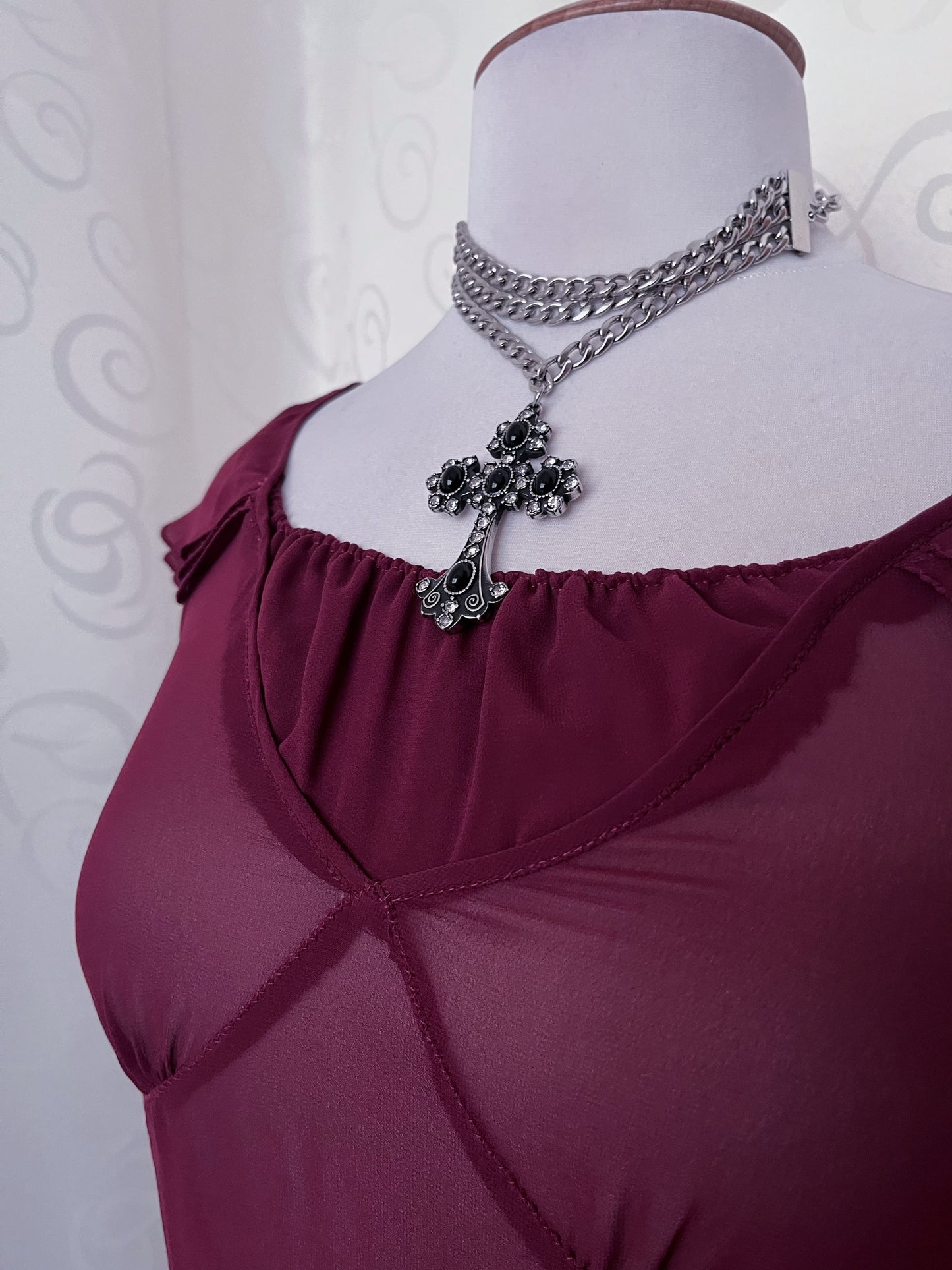Whimsygoth Espirit mesh, burgundy nightgown 🍷