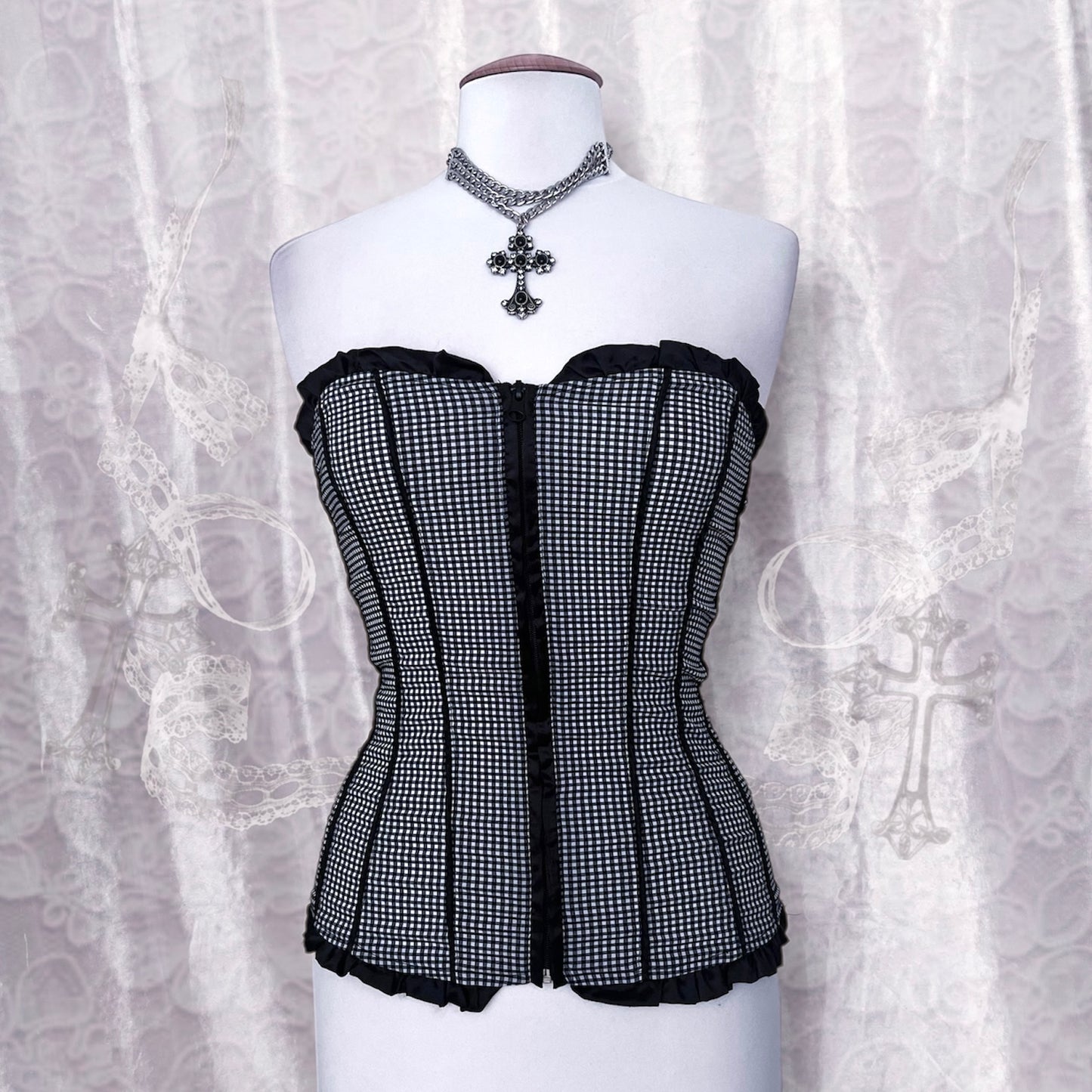 Dark coquette Milkmaid plaid cotton corset top 🧺🦇