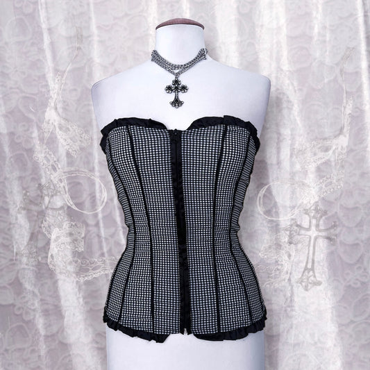 Dark coquette Milkmaid plaid cotton corset top 🧺🦇