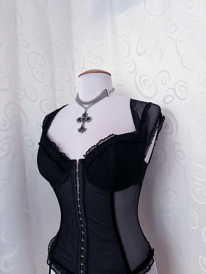 Gothic black mesh corset 🦇