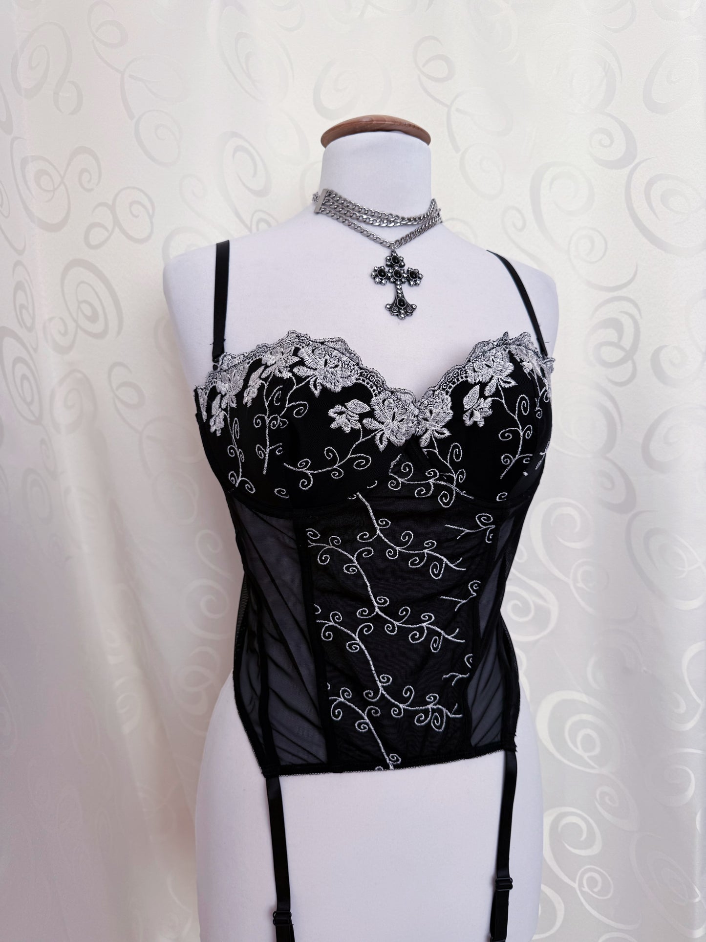 Whimsygoth mesh corset with spiral embroidered detail 🌀🗝️