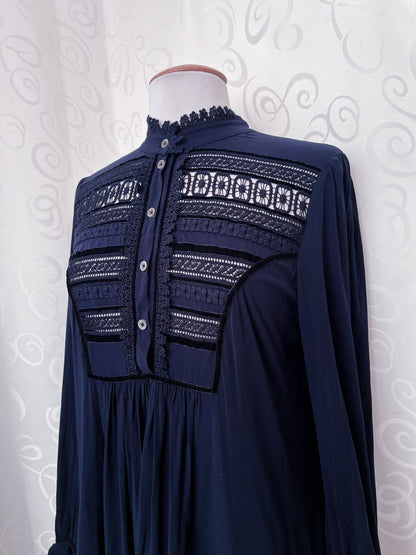 00’s gothic jirai kei navy dress with velvet details 🦇