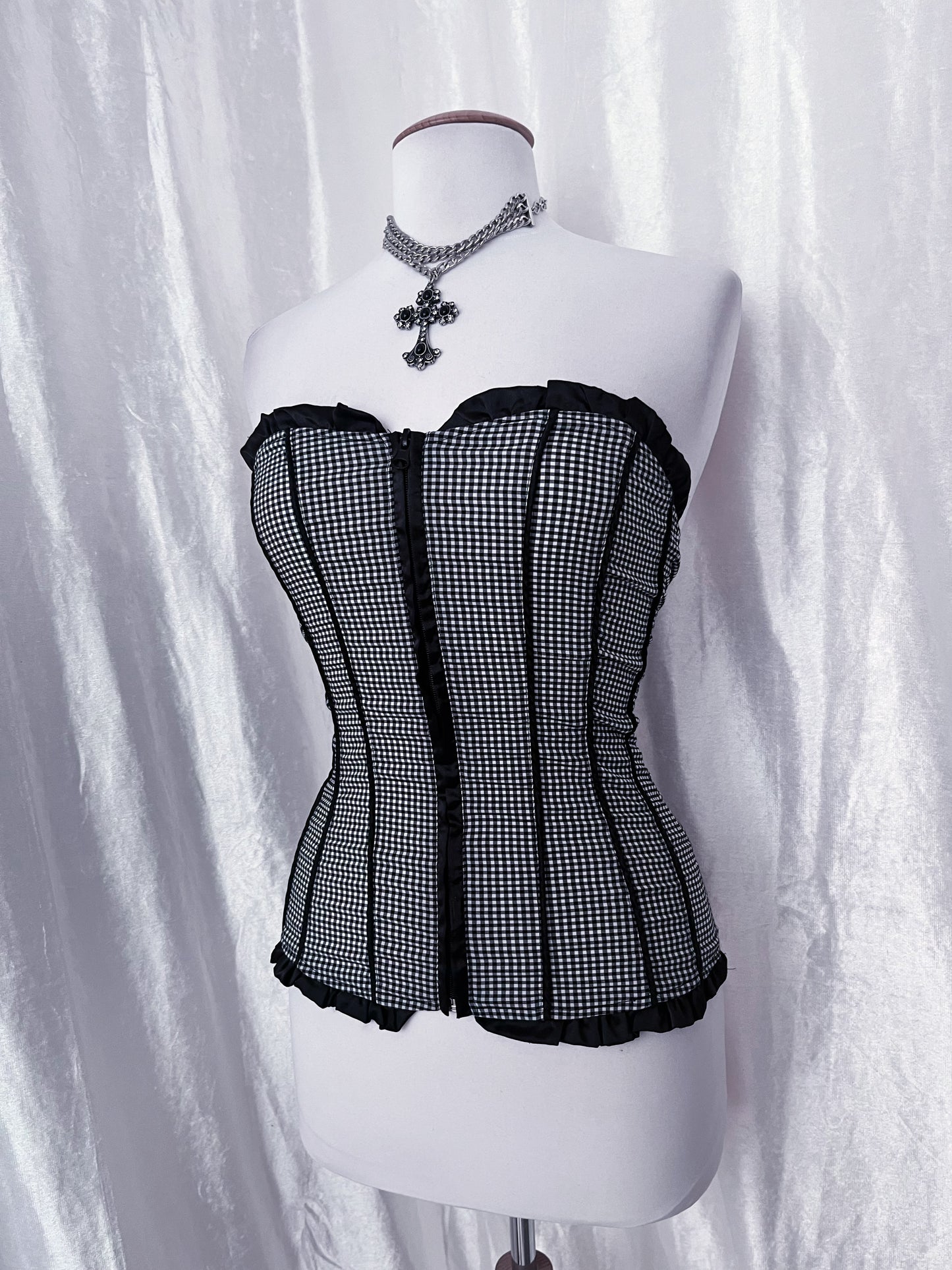 Dark coquette Milkmaid plaid cotton corset top 🧺🦇