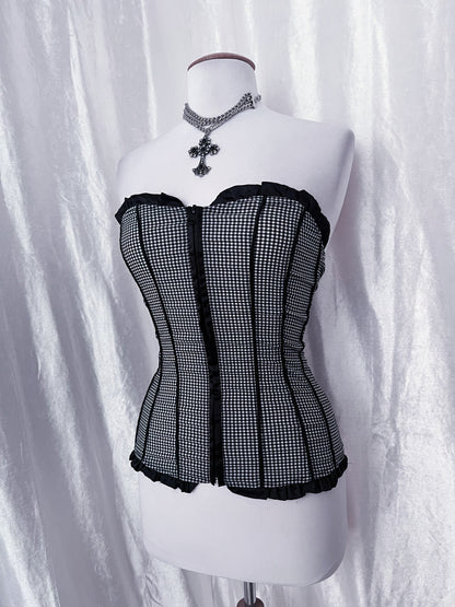 Dark coquette Milkmaid plaid cotton corset top 🧺🦇