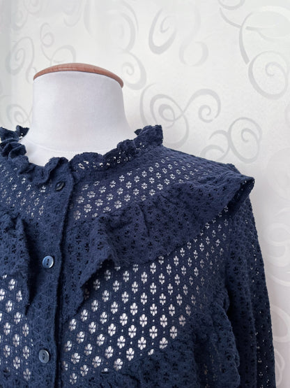 Gothic cotton knit navy ruffle shirt 🌀