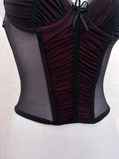 00's vampire black & burgundy mesh corset 🩸