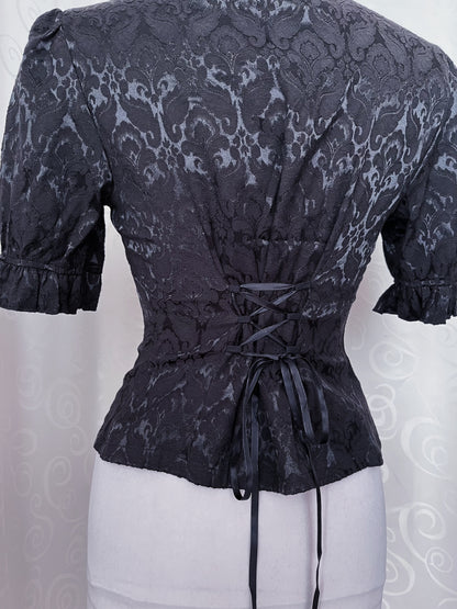 Dracula Gothic victorian style Short Sleeved Brocade Keyhole Blouse 🖤🦇