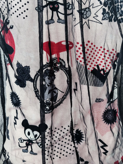 Twee 00’s top with cartoon & pop-culture print fabric with mesh layer on top 🐁🎪