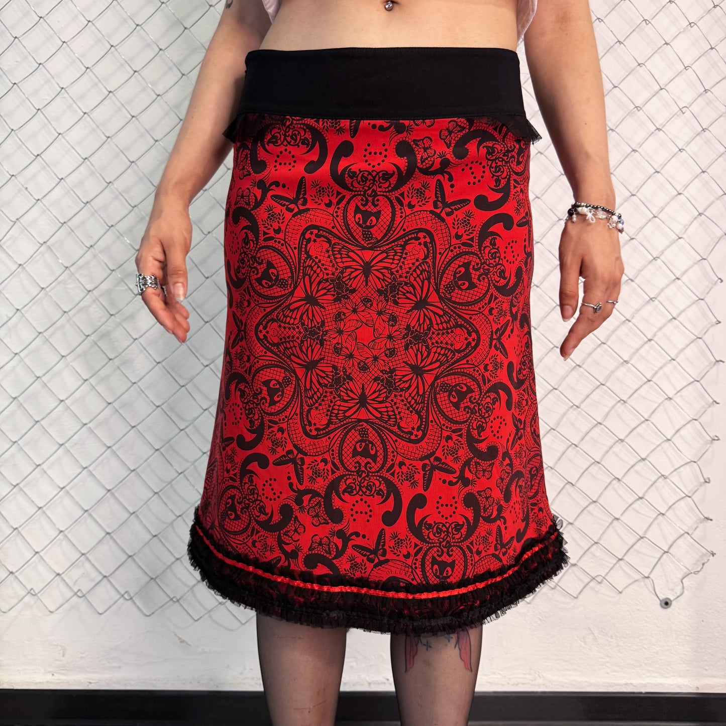 00’s Pussy Deluxe emo midi skirt with cat pattern 🐈‍⬛