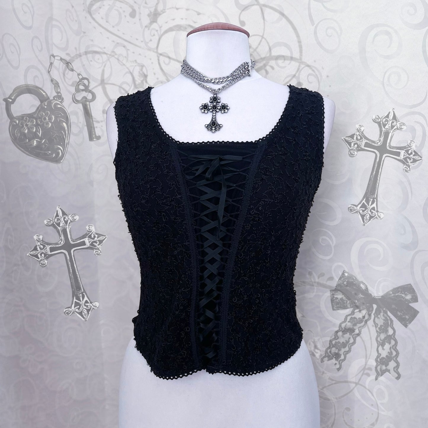 00's gothic lace-up top ✝️
