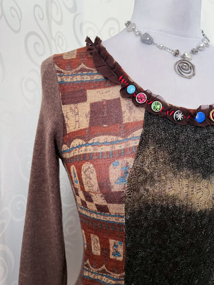 00's Whimsy Twee dress with beautiful egyptian design and faux mohair feel 🌒🍎