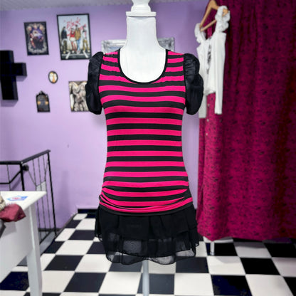 00’s emo/scene striped tunic with mesh details 💕