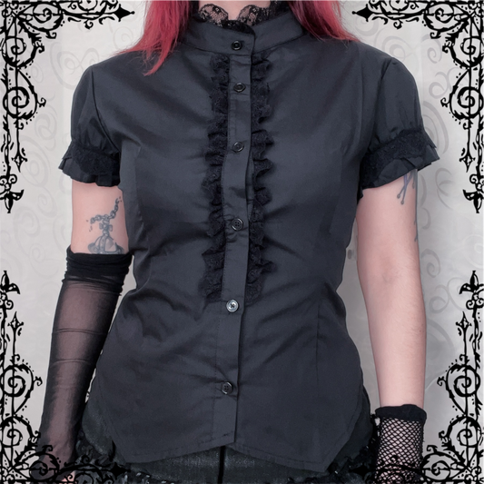 Dracula Gothic victorian style Short Sleeved Cotton Lace Blouse 🖤🦇