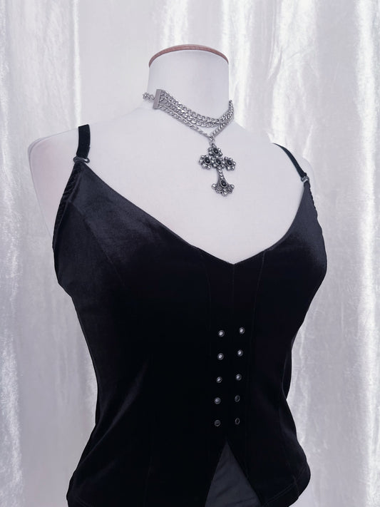 Gothic black velvet top with lace detail 🕷️🕸️