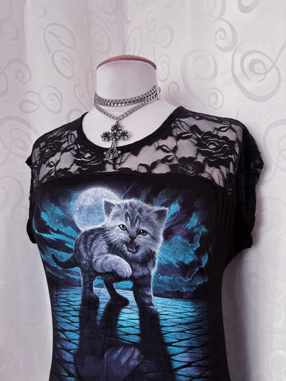 SPIRAL black wild side tee with lace detail 🖤🐱