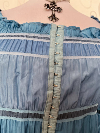 00’s deadstock blue mermaid coquette shirt that closes with metal hooks 💜🌀