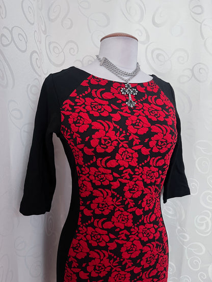 Vampire gothic fitting dress with embossed red roses 🌹🥀