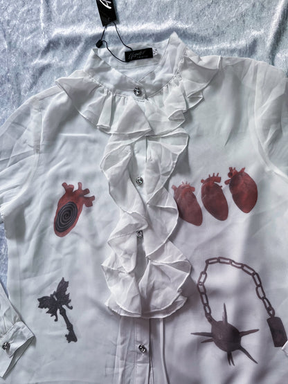 The Way To Your Heart Reworked 00's deadstock see-through ruffle shirt🫀🗝