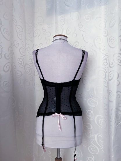 Dark Coquette black & pink lace up corset 🎀
