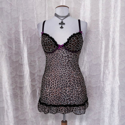Leopard print mesh babydoll 🐆🎀